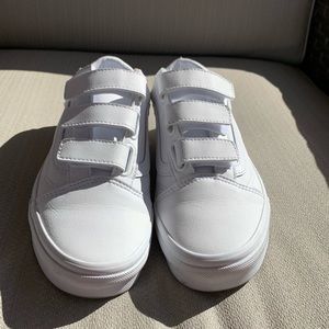 white leather velcro vans